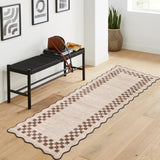Garvee 2' × 6' Scalloped Bordered Solid Runner Rug, Washable Non-Slip Low-Pile Soft Rug for Hallway, Kitchen, Entryway & Laundry Room, Beige