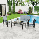 Garvee Modern 4-Piece Patio Furniture Set – 2 Single Chairs, Loveseat & Glass Coffee Table – Durable Metal Frame, Space-Saving, Weather Resistant, Outdoor Conversation Set for Garden, Balcony, or Poolside, Grey - Grey