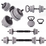 Garvee 45 Lbs 3-in-1 Adjustable Weight Set with 15.37" Connector, 12-Sided Anti-Roll Convertible Dumbbell, Kettlebell & Barbell Set with Iron Sand Fill for Home Gym (46.5 Lbs, Gray)
