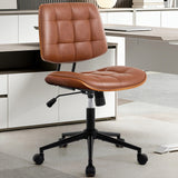 Garvee Office Chair No Arms with Wheels Adjustable Backrest 4-Level Lumbar Support PU Leather Walnut Finish 360° Swivel Rocking Function Small Computer Chair for Office Meeting Room