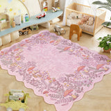 Garvee 5' × 7' Mushroom Forest Area Rug, Soft Washable Low-Pile Polyester Carpet for Living Room, Bedroom and Dining Room, Pink