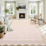Garvee Scalloped Large Washable 10x14 Area Rug for Living Room Beige Neutral Non Slip Soft Bedroom Rugs Large Low Pile Foldable tain Resistant Carpet for Nursery Dining Room Classroom, Beige