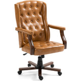 Garvee 350LBS Heavy‑Duty Executive Desk Chair, Vintage Wingback Leather Ergonomic Swivel Chair with 7.6 Inch Thick Cushion & Wood Base for Home Office Living Room
