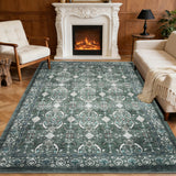 Garvee 8' x 10' Green Vintage Persian Area Rug, Washable Non-Slip Low-Pile Carpet for Living Room, Bedroom and Dining Room