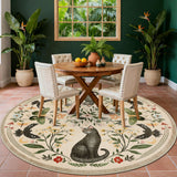 Garvee 5x5 Round Mystic Cat Mushroom Floral Area Rug, Washable Non-Slip Low-Pile Gothic Cottagecore Rug for Bedroom, Living Room & Nursery, Camel