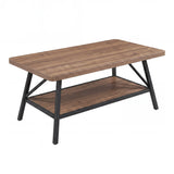 Garvee Industrial 39" Rectangular Coffee Table, 2-Tier Center Table with Storage Shelf, Wood-Look Walnut Top & Metal Frame, Easy Assembly - Black Tube + Walnut Color Board
