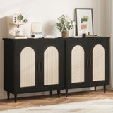 Garvee Set of 2 Black Rattan Sideboard Cabinets - Farmhouse Entryway Console, Adjustable Shelves, Compact Storage for Kitchen, Dining, Living Room - Color: Black - Black