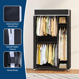 Garvee Heavy-Duty Portable Wardrobe Closet with Cover - 720 lb Garment Rack, 3 Hanging Rods & 3 Adjustable Shelves, Lockable Rolling Casters, Zippered Dustproof Storage, Color: Black