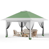 Garvee One-Push Setup 12x12ft Pop-Up Canopy Canopy Tent – Mosquito Netting, 4 Mesh Walls, Double Roof, Adjustable Height, Waterproof, 4 Sandbags, Carry Bag, Perfect for Backyard, Patio, Parties – Olive Green + Heather Gray - Olive Green + Heather Gray
