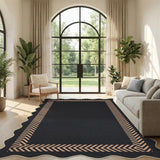 Garvee 9' x 12' Washable Scalloped Minimalist Geometric Rug—Suitable for Indoor and Outdoor Use, Perfect for Entryways, Hallways, and Bedrooms, Black/Coffee