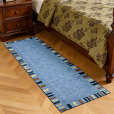 Garvee 2' × 6' Modern Bordered Runner Rug, Machine Washable Non-Slip Low-Pile Soft Rug for Hallway, Kitchen & Entryway, Blue