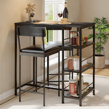 Garvee 3-Piece Modern Dining Set, Dining Table Set with 2 Upholstered Bar Stools,Bar Table Set w/ Metal Frame&Built-in Wine Rack for Kitchen Dining Room Apartment Breakfast Nook 36"Lx 16.7"W x 37.2"H Black