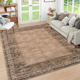 Garvee Washable Area Rug 10x13ft – Vintage Distressed Edgeed Carpet, Mark Resistant, Low Pile, Non-Slip Rubber Backing, Soft Floor Cover for Living Room, Bedroom, Dining Room – Red Brown, USA - Red Brown