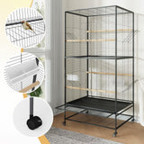 Garvee Spacious 66-Inch Metal Bird Cage for Multiple Birds - Wrought Iron Parrot and Parakeet Flight Cage with Rolling Stand, Wood Perches, and Feeders - Ideal for Cockatiels, Conures, Lovebirds, Budgies - Black