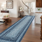 Garvee 2' x 10' Printed Braided Runner Rug, Washable Non-Slip Low-Pile Stain-Resistant Rug for Hallway, Kitchen, Entryway & Laundry, Blue