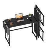 Garvee Space-Saving Folding Computer Desk – 39.4" collapsible Writing Table with Storage Bag & Hook – Home Office Workstation for Bedroom or Small Spaces – Black