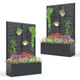 Garvee Black Metal Raised Garden Bed Set – 2PCS Planter Box with Trellis, Deep Outdoor Flower & Vegetable Box, Drainage, 118x40x180cm, Black