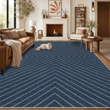 Garvee 9' × 12' Washable Striped Easy Jute Area Rug, Non-Slip Low-Pile Stain-Resistant Indoor Outdoor Rug for Living Room and Patio, Navy Blue