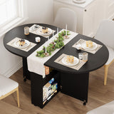 Garvee 3-in-1 Folding Drop Leaf Oval Dining Table - Rolling Kitchen Table with Locking Casters - Wine Rack, Cup Holder & Storage Drawer - Space-Saving for Small Apartments/RVs - Black - Gloss Black