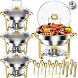 Garvee 5Qt Stainless Steel Chafing Dish Buffet 4 pieces Set, Full Size Round Food Warmer with Glass Lid, Folding Stand & Fuel Holder for Catering, Weddings, Parties & Banquets