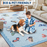Garvee Washable Non-Slip Butterfly Area Rug – Soft Modern Low-Pile Carpet for Living Room, Bedroom, Dining – Soft Floor Mat – Light Blue, 8x10ft (244x305cm), United States - Black