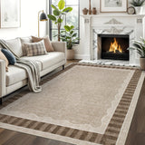 Garvee 8' x 10' Modern Neutral Area Rug, Machine Washable Non-Slip Low-Pile Stain-Resistant Rug for Living Room, Bedroom & Dining Room, Brown