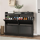 Garvee Spacious Shoe Storage Cabinet – 4 Turn over Drawers, Adjustable Shelf, Large Narrow Organizer for Entryway, Hallway or Living Room – Modern Space-Saving Rack, Holds 24-32 Pairs – Black