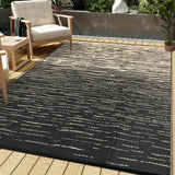 Garvee 6x9 Modern Striped Outdoor Rug, Reversible Waterproof Patio Rug, Plastic Straw UV Resistant Rugs with Rubber Particles Backing for Camping, Deck, Porch & Beach Picnic, Black Brown - Light Blue/White