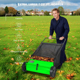 Garvee Efficient Leaf & Debris Pickup | 26 Inch Push Lawn Sweeper - 7 Cu.ft Capacity, 4 Spinning Brushes, Adjustable Height, Heavy Duty Steel Frame, Rubber Wheels for Yard & Garden - Green - Green