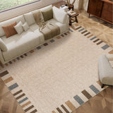 Garvee 9' × 12' Modern Bordered Area Rug, Machine Washable Non-Slip Low-Pile Soft Rug for Living Room, Bedroom & Dining Room, Linen