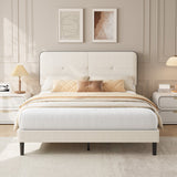 Garvee Full Bed Frame, Velvet Upholstered Platform Bed Frames with Adjustable Headboard, No Box Spring Needed, Anti-Noise EVA Sponge, Sturdy Metal Support, Easy Assembly, White & Black Trim