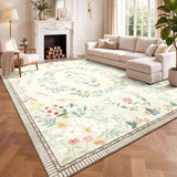 Garvee 9' × 12' Corner Floral Area Rug, Soft Washable Low-Pile Polyester Carpet for Living Room, Bedroom and Dining Room, Beige