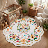Garvee 4' Round Cat Floral Round Area Rug, Machine Washable Non-Slip Soft Low-Pile Rug for Bedroom, Kids Room & Reading Nook, Beige