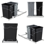 Garvee Pull-Out Dual Trash Can Under Cabinet, 2 x 30QT 2-Bin Steel Garbage & Recycling Slide-Out, Full-Extension Soft-Close Slides, Handle Frame, Black/Gray, Fits Min Cabinet 16.93 x 21.26 x 20.87 in