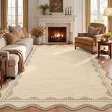 Garvee 8' × 10' Modern Scalloped Area Rug, Machine Washable Non-Slip Low-Pile Soft Rug for Living Room, Bedroom & Office, Linen Beige