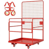 Garvee 43"x45" Heavy Duty Forklift Safety Cage Work Platform – 1800lbs Collapsible Man Basket,  Safety Harness, Wheels & Lock, Fits Most Forklifts, Industrial Red, Round Tube | Red - Red