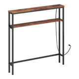 Garvee Slim 2-Tier Console Table with Power Outlets, Narrow Sofa Table for Behind Couch - Storage Shelves, Industrial Metal Frame, Rustic Brown, Living Room/Foyer, Color: Brown