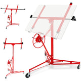 Garvee Heavy Duty Drywall Lift 11FT - 150lb Capacity Steel Panel Hoist - Telescopic Adjustable Arm & Locking Wheels - Single-Person Operation for Ceiling & Wall Installation, Red - Red
