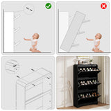 Garvee Space-Saving Slim Shoe Cabinet for Entryway – Modern Hidden Storage Organizer with Turn over Down Doors – Adjustable Shelves – Narrow Freestanding Rack for Hallway, Mudroom, or Small Spaces, Black - Antique White