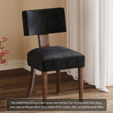 Garvee Mid-Century Modern Dining Chairs Set of 2 – Upholstered Black Chenille Linen, Curved Backrest, Hardwood Frame, Includes Seat Covers – Brown Wooden Legs, 2pcs