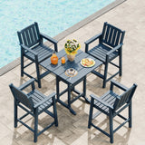 Garvee Adirondack HDPE Outdoor Bar Stools Set of 4 - 27.7" Counter Height Patio Chairs with Armrests, Backrest & Footrest - All-Weather, Waterproof Pub Seating - Navy Blue - Navy Blue
