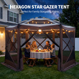 Garvee Spacious Waterproof Hexagon Gazebo Tent - 13x13FT Pop Up Outdoor Canopy with Mosquito Netting, Eaves & Privacy Sidewalls, Easy Setup Sun Shelter for Patio, Garden, Camping, Backyard, Khaki + Beige - Khaki & Beige