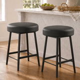 Garvee Set of 2 26" Counter-Height Backless Bar Stools, Round Upholstered Wide Seat, Metal Frame with Footrest, Modern Industrial Kitchen Island Stools, Black Round (No Backrest), 2pcs per set