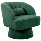 Garvee Modern Swivel Barrel Accent Chair – Velvet Upholstered Round Lounge Armchair with Striped Backrest, Soft Cushion, 360° Swivel – Comfy Tub Chair for Living Room, Bedroom, Apartment, Office – Corduroy | Dark Green