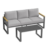 Garvee 2-Piece Aluminum Patio Conversation Set, 3-Seat Outdoor Sofa and Coffee Table, Gray Cushioned Seating, Powder-Coated Rust-Resistant Frame, Thick Washable Cushions for Patio, Deck, Garden, Balcony and Poolside - Gray