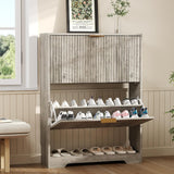 Garvee 30-Inch Slim Shoe Storage Cabinet, Modern Fluted Engineered Wood Organizer with 2 Flip Drawers, Adjustable Shelves, Open Bottom Shelf, Ventilated Back and Anti-Tip Kit for Entryway, Hallway, Foyer and Apartment, Gray - Gray