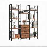 Garvee Industrial 4-Tier Bookshelf with Hidden Drawer, Metal Frame, Wood-Effect Shelves, X-Braced Stability, Fabric Drawers, Freestanding 47-Inch, Home Office & Living Room