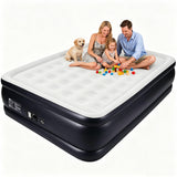 Garvee 18-Inch Queen Air Mattress with Built-in Pump, Elevated Inflatable Blow Up Bed with Premium Flocked Top, Ergonomic Spinal Support & Scratch-Proof PVC for Home and Guests - Dark Blue/Grey