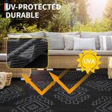 Garvee Waterproof & UV-Resistant Outdoor Rug – Reversible Geometric Plastic Straw Carpet, Collapsible, Easy Clean, for Patio, Garden, Deck, Balcony, Camping – Black and Gray, 9x18ft (270x549cm) - Black&Gray