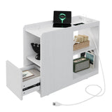 Garvee Slim End Table with Charging Station – Drawer, Adjustable Shelf, 2 AC Outlets, USB & Type-C Ports, Lockable Wheels – Mobile for Living Room, Bedroom, Kitchen – White Oak - American Standard